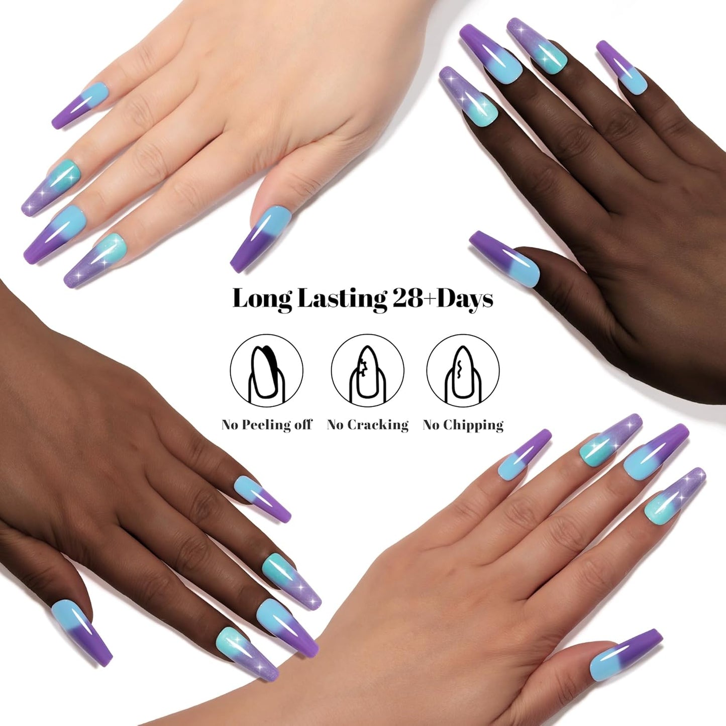 YTD Likomey Color Changing Gel Nail Polish 2 Pcs Set,15ml Tiffany Blue To Purple Pure Color and Glitter Kit,Thermal Ombre Change Colors Salon Manicure Fall Winter UV Nail Varnish,WB2-8