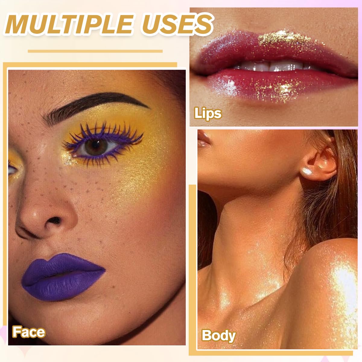 Highlighter Makeup Palette, Long Lasting New Formula, Dazzling Yellow-Gold Shimmer, Sheer Gold Base, Ideal for Face and Body Contour and Cheek Highlight (#03) Yellow-Gold Dazzling Shimmer,#3