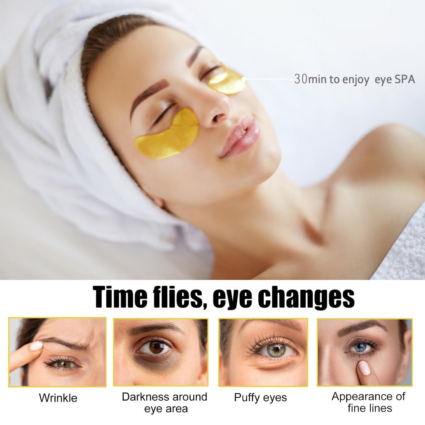 firstfly 30 Pairs Collagen Lip Masks & 24K Gold Eye Masks, Reduce Dark Circles, Puffy Eyes, Undereye Bags, Wrinkles, Effectively Nourishes the Lip & Eye Skin Gel Eye Patches