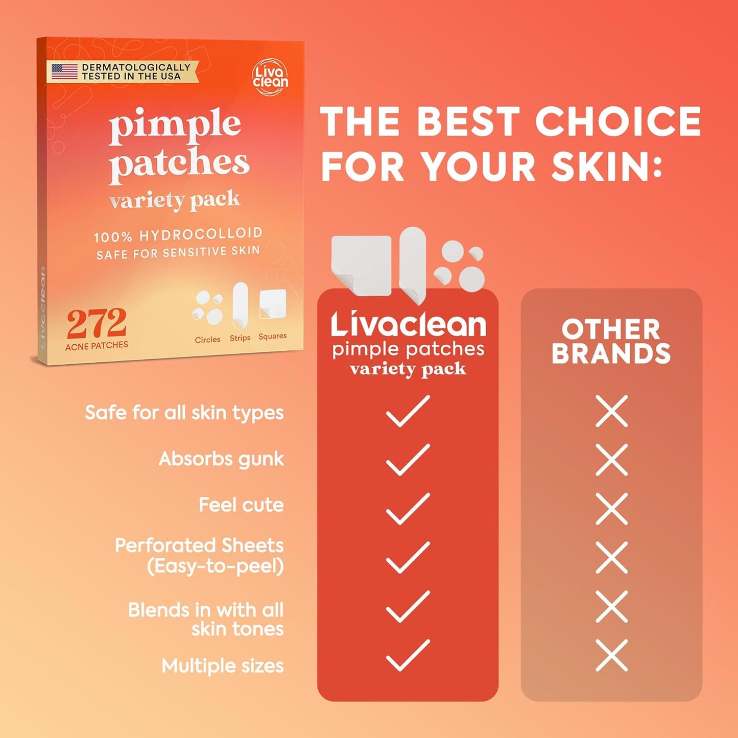 LivaClean 272 CT Pimple Patches Variety Pack Hydrocolloid Patches - Acne Patch XL, Large Pimple Dressing for Face Acne Patch XL