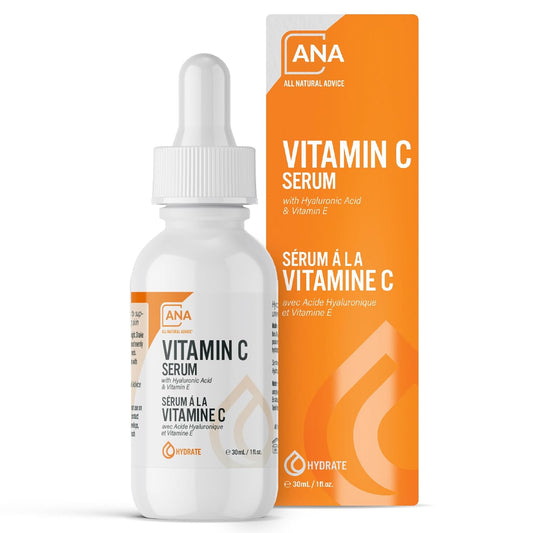All Natural Advice Vitamin C Serum 30mL | 20% Vitamin C Face Serum Solution with Organic Botanicals, Hyaluronic Acid & Vitamin E | UV-Shielding Glass Bottle with Dropper | Canadian Skin Care