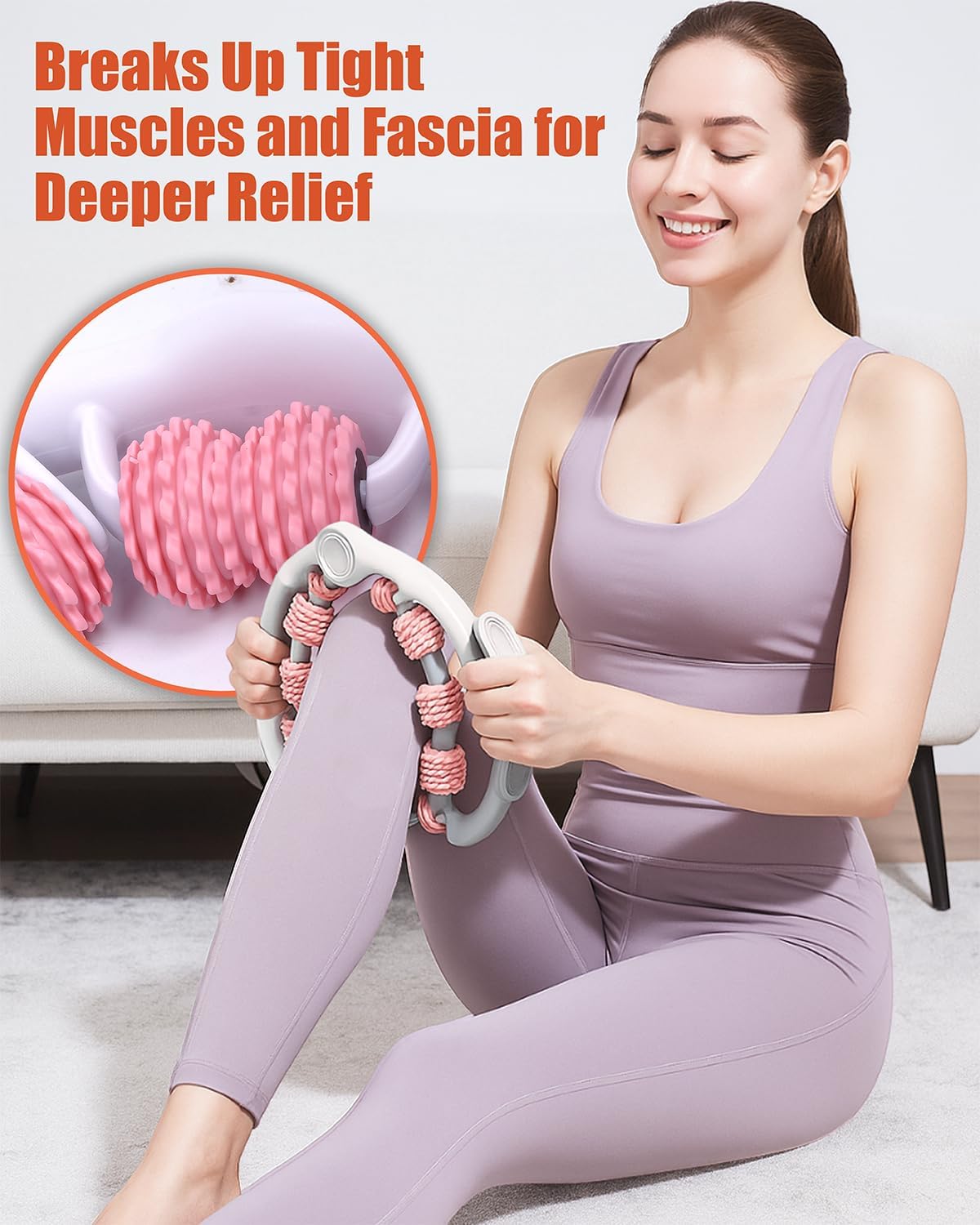 Cellulite Massage Roller - Anti-Cellulite Massager with Detachable Roller Handles for Thighs, Legs & Buttocks - Fascia Massage Tool for Lymphatic Drainage & Deep Tissue Therapy (Pink)