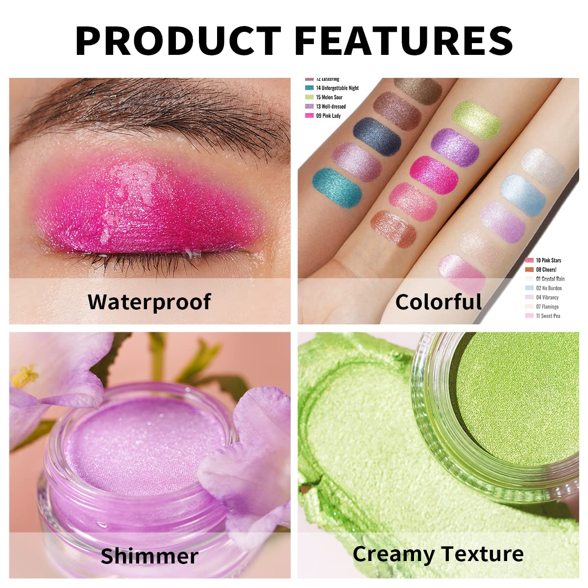 Oulac Hot Pink Cream Eyeshadow also for Highlighter Highly Pigmented Eye Shadow Waterproof&Long Lasting with Moisturizing Formula Blendable Shimmer Eye Make-up,Vegan & Cruelty-Free, 6g, 09