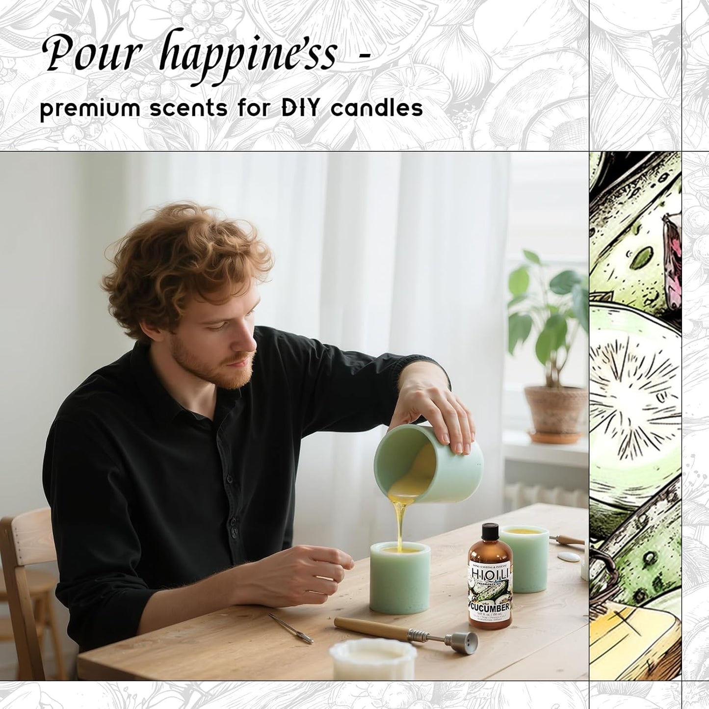 HIQILI Cucumber Fragrance Oil for Diffuser Use, Fresh Scents for DIY Soap, Body Spray, Candle Supplies for Candle Making - 5.07 Fl Oz