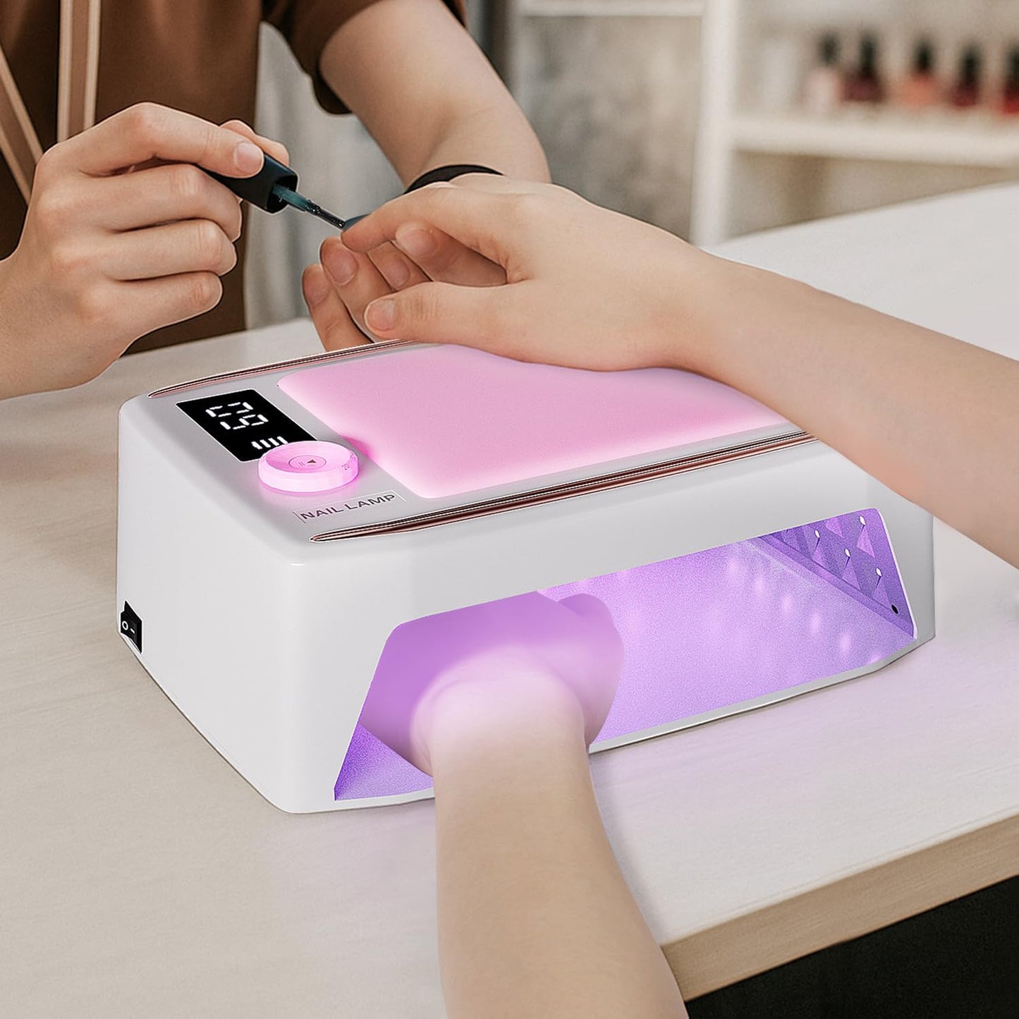 krofaue 380W UV Nail Lamp - Professional Rechargeable Nail Dryer for Gel Polish with Detachable Arm Rest, 6 Timer Settings UV Light for Gel Nails (Pink)
