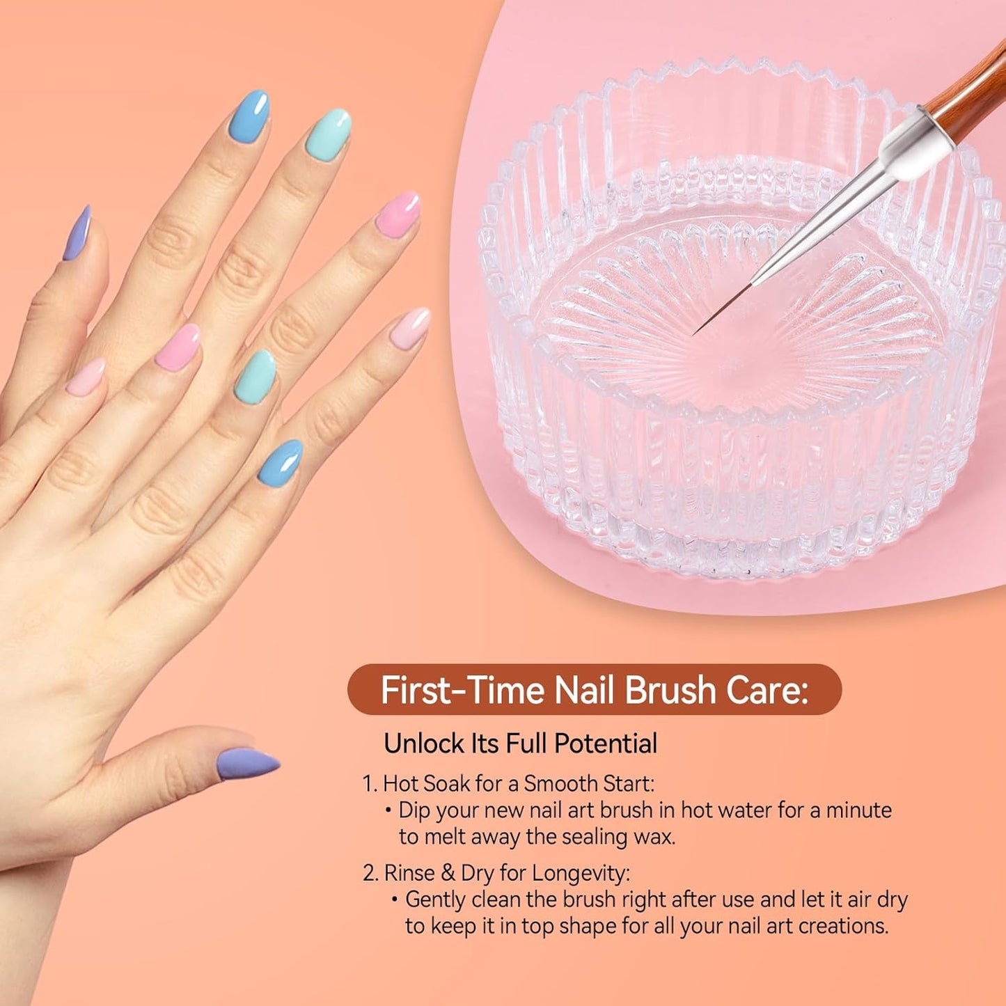 Nail Art Liner Brushes, 5Pcs Wooden Nail Brushes for Fine Drawing & Detailed Nail Art, Gel Polish Painting Tools for Long Lines & Nail Design Sizes 5/8/12/15/20mm（Wood color）