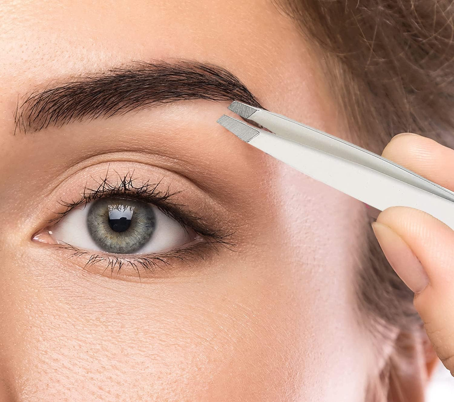 Slant Tweezer - Handmade in Switzerland - Professional Eyebrow & Facial Hair Remover - Etched Interior Grabs Hair from The Root - Perfectly Aligned Tips - Stainless Steel, White