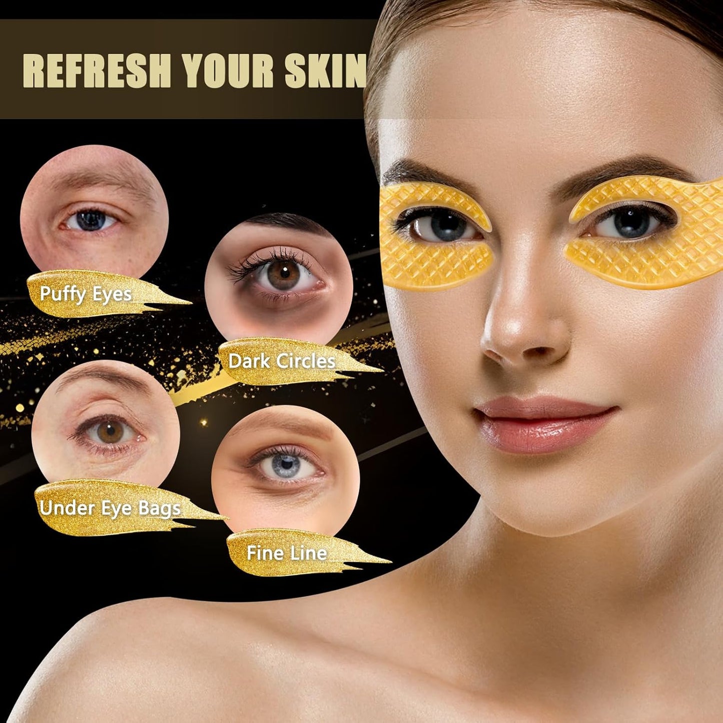 SACATR Under Eye Patchs, Under Eye Patches for Puffy Eyes and Dark Circles Wrinkle Eye Bags, Gold Eye Patches for Puffy Eyes with Abundant Collagen-5 Pairs(24k Gold)