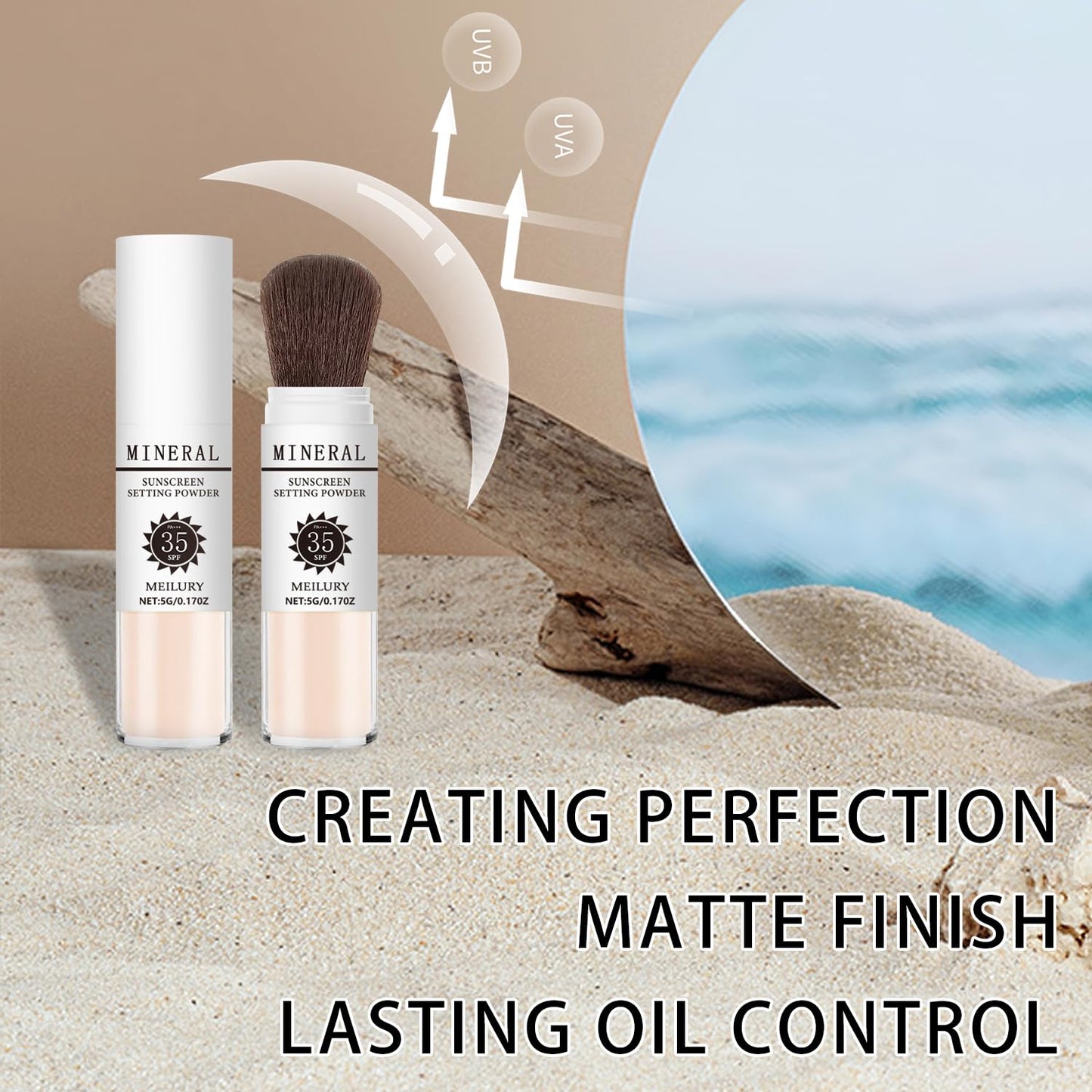 Sunscreen Setting Powder SPF 35, Mineral Brush Powder for Face & Scalp, Oil Control Natural Matte Finish Loose Powder Translucent Lasting Lightweight Breathable for All Skin (#01 Translucent)