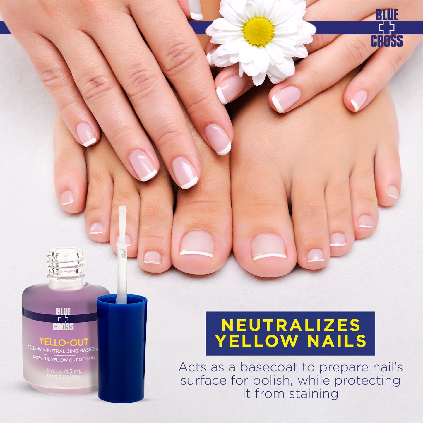 Blue Cross Ultimate Nail Care Bundle - 2oz Cuticle Remover + Softener Cream, 0.5oz Yello Out Yellow Neutralizing Basecoat + 0.5oz Nourishing Cuticle + Nail Oil, 3 Pack Bundle