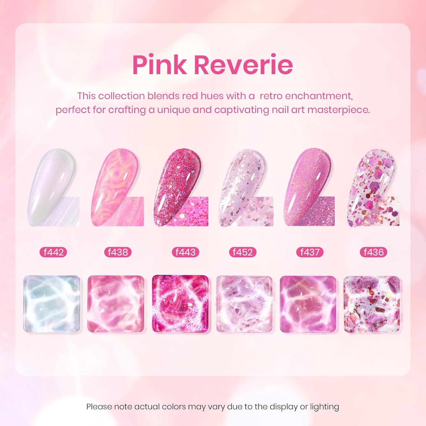 Beetles Pink Gel Nail Polish Set - 6 Colors Shimmer Nail Polish Nail Kit Hot Pink Pearl White Glitter Color Gel Pink Reverie Collection Soak Off Uv LED Nail Lamp Gift for Women & Girls