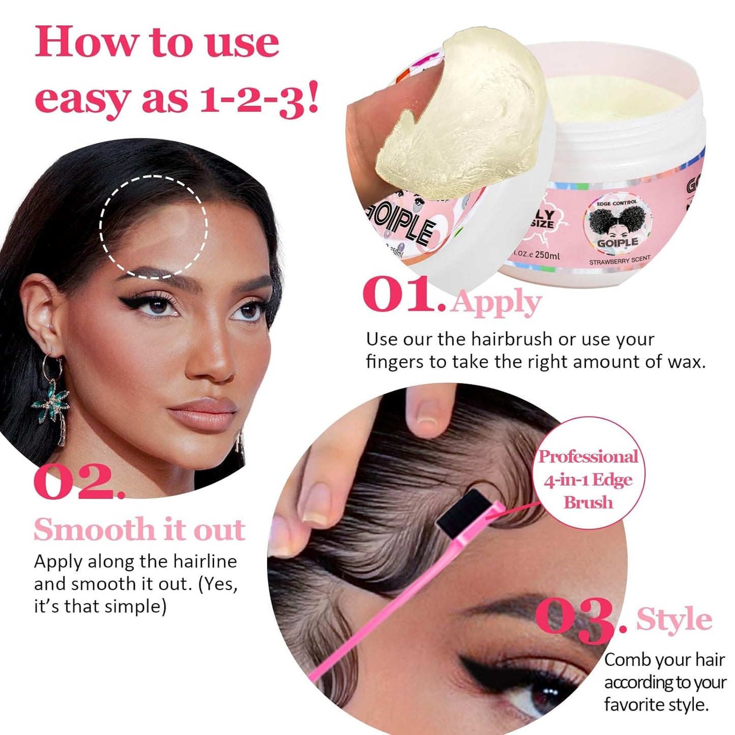 8.25 OZ Edge Control Wax for Women Strong Hold Non-greasy Edge Smoother, Edge Control for Back Hair Extreme Hold Pack, Hair Gel for All Hair Types, No Flaking, Extra Hold Water-based Edge Stay Gel Set