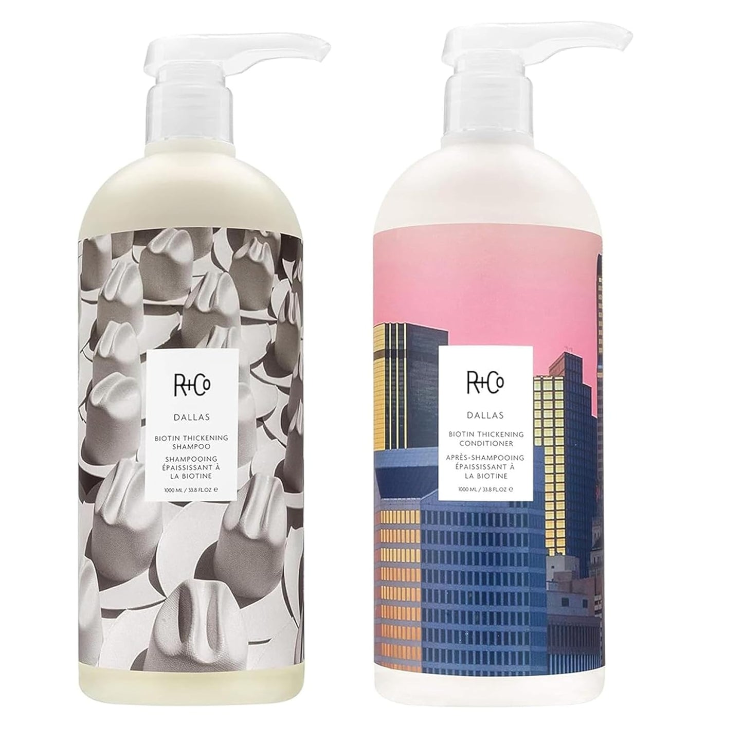 R+Co Dallas Biotin Hair Thickening Shampoo and Conditioner Set (33.8 Oz) + Deluxe Sample (.5 Oz) | For Hair Growth | Sulfate-Free | Vegan + Cruelty-Free |