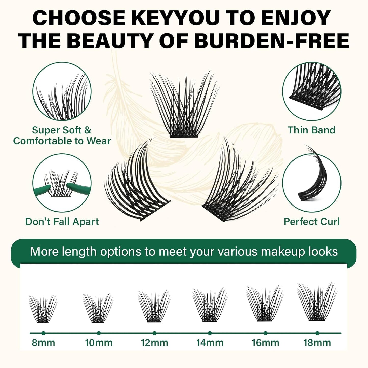 Lash Clusters 144pcs Individual Lashes D Curl 12mm Eyelash Clusters KEYYOU Air Touch Cluster Lashes Super Lightweight Soft Wispy Comfortable Easy DIY at Home(Air04-D-12mm)