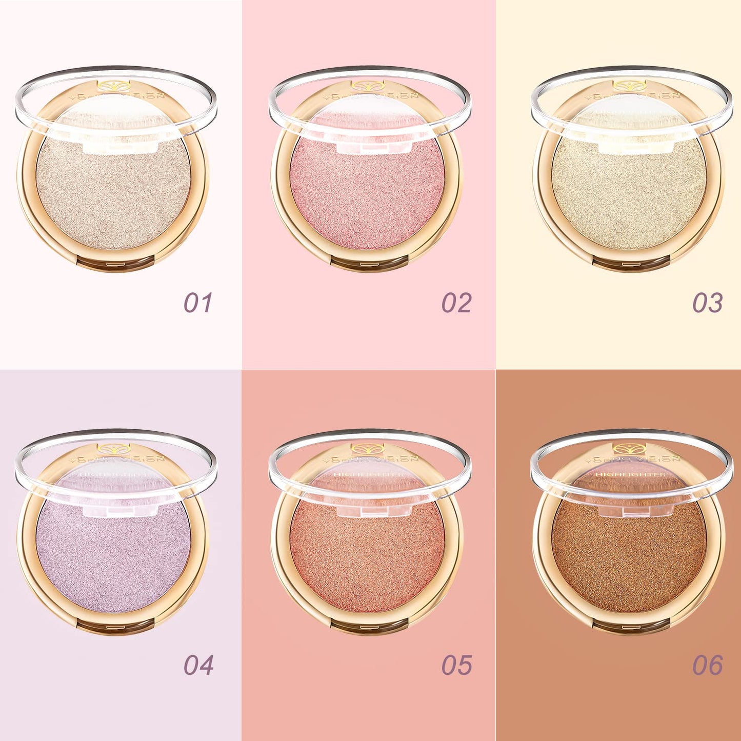 YOUNG VISION Pressed Powder Highlighter, Baked Natural Glow Contour Powder & Face Highligher, Cruelty-Free, Shimmer Highlighting Makeup for Face, Eye, Eyeshadow, Body, Skin (Cinnamon)