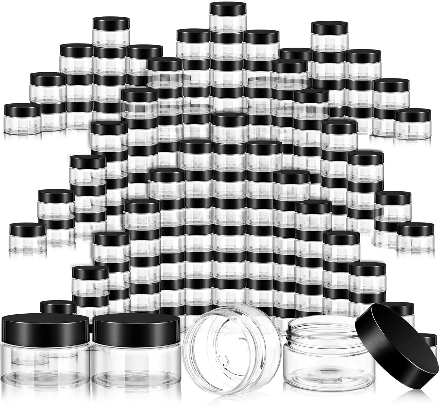 SATINIOR 100 Pcs Plastic Jars with Lids Small Containers Lids Wide Mouth Small Plastic Containers for Lotion Cream Rhinestones Body Butters Travel Storage(1 oz,Black)