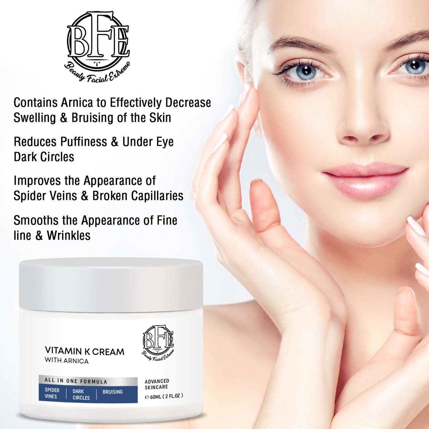 Vitamin K Cream- Moisturizing Bruise Healing Formula. Dark Spot Corrector for Bruising, Spider Veins & Broken Capillaries. Reduces Under Eye Dark Circles, Fine Lines, Puffiness, & Wrinkles.
