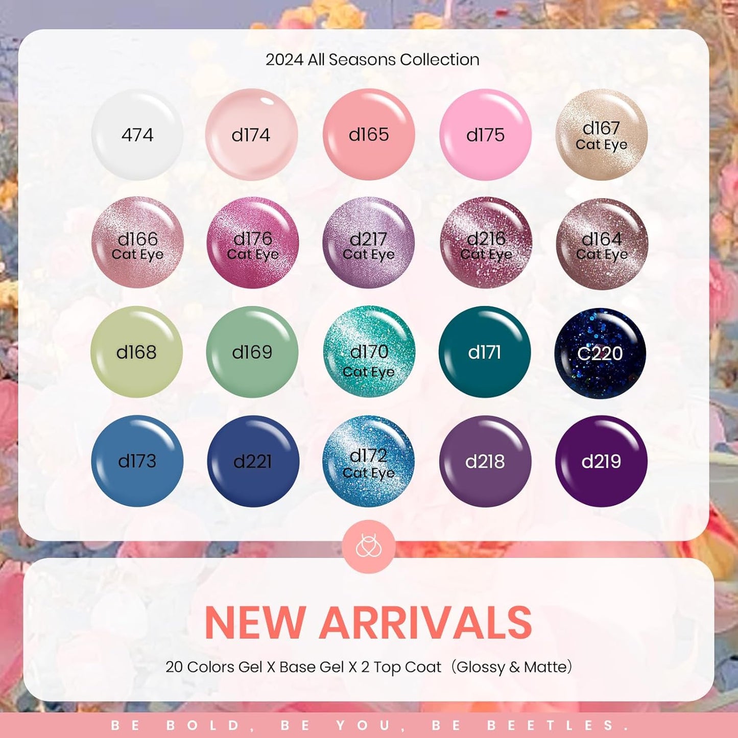 beetles Cat Eye Gel Polish Set - Floral Verses 20 Colors Fall Winter Gel Polish Kit, Blue Pink Purple Green Shimmer Nail Colors, with Magnet Stick Glossy & Matte Gel Top Base Coat UV Gifts for Women