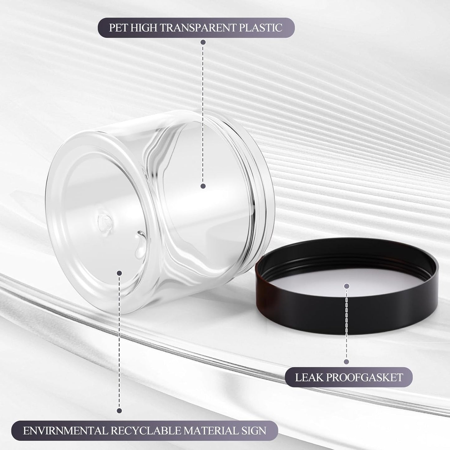 SATINIOR 36 Pieces 2 oz Plastic Jars with Lids Wide Mouth Airtight Reusable Container Acrylic Cosmetic Small Jars for Lotions Ointments Travel Toiletries Creams Make up Storage(Black)