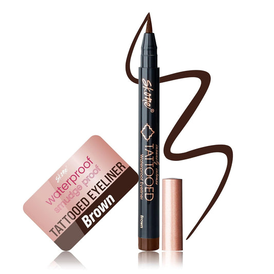 Skone Cosmetics Insanely Intense Tattooed Eyeliner Pen - Waterproof Liquid Eyeliner, Long Lasting, Sweat Proof, Smudge Proof Felt Tip Liquid Eyeliner - Pigmented Eye Liner Makeup - Brown (0.07oz)