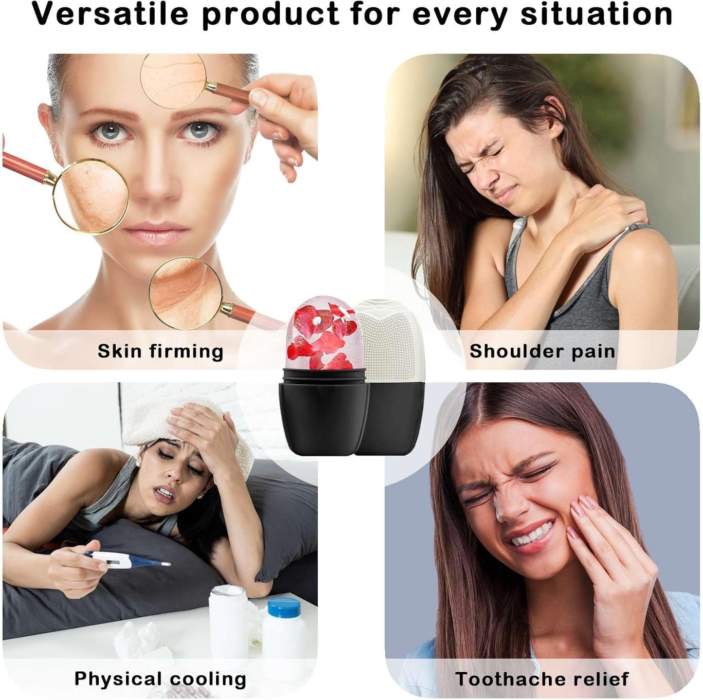 KOGITI Face & Eye Ice Roller Massager - Ice Cube Mold, Face Puffiness Relief, Skin Care Tools, Black & White