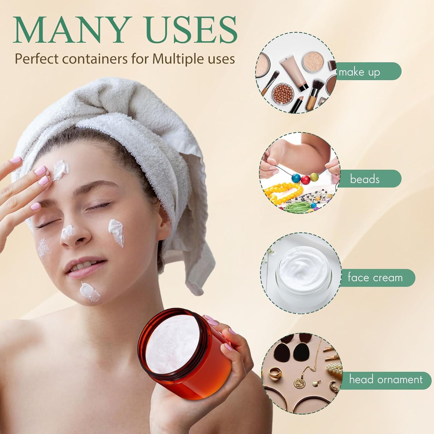 SATINIOR 100 Pcs Plastic Jars with Lids Small Containers Lids Wide Mouth Small Plastic Containers for Lotion Cream Rhinestones Body Butters Travel Storage(6 oz, Amber)