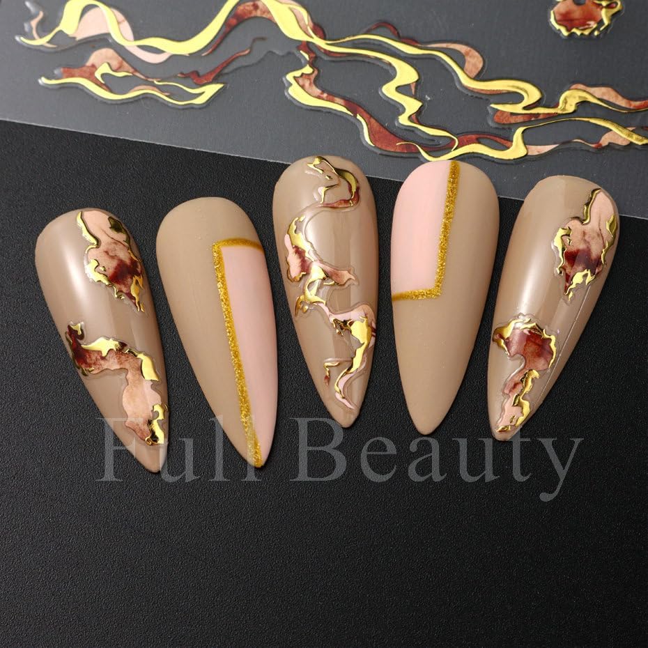 6 Pcs Embossed Marble Nail Stickers for Nails Art Gradient Marble Nail-Art Stickers Decals Self-Adhesive Nail Art Decals for Women Nail Supplies Art Design-Purple Blue Brown