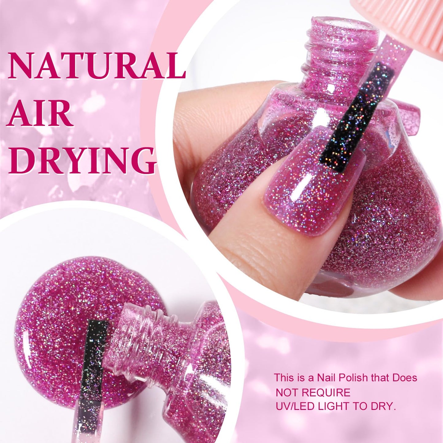 Major Dijit Quick Dry Nail Polish Glitter VioletRed Summer Nail Lacquer for Nail Art Regular Nail Polish 0.41 fl oz.