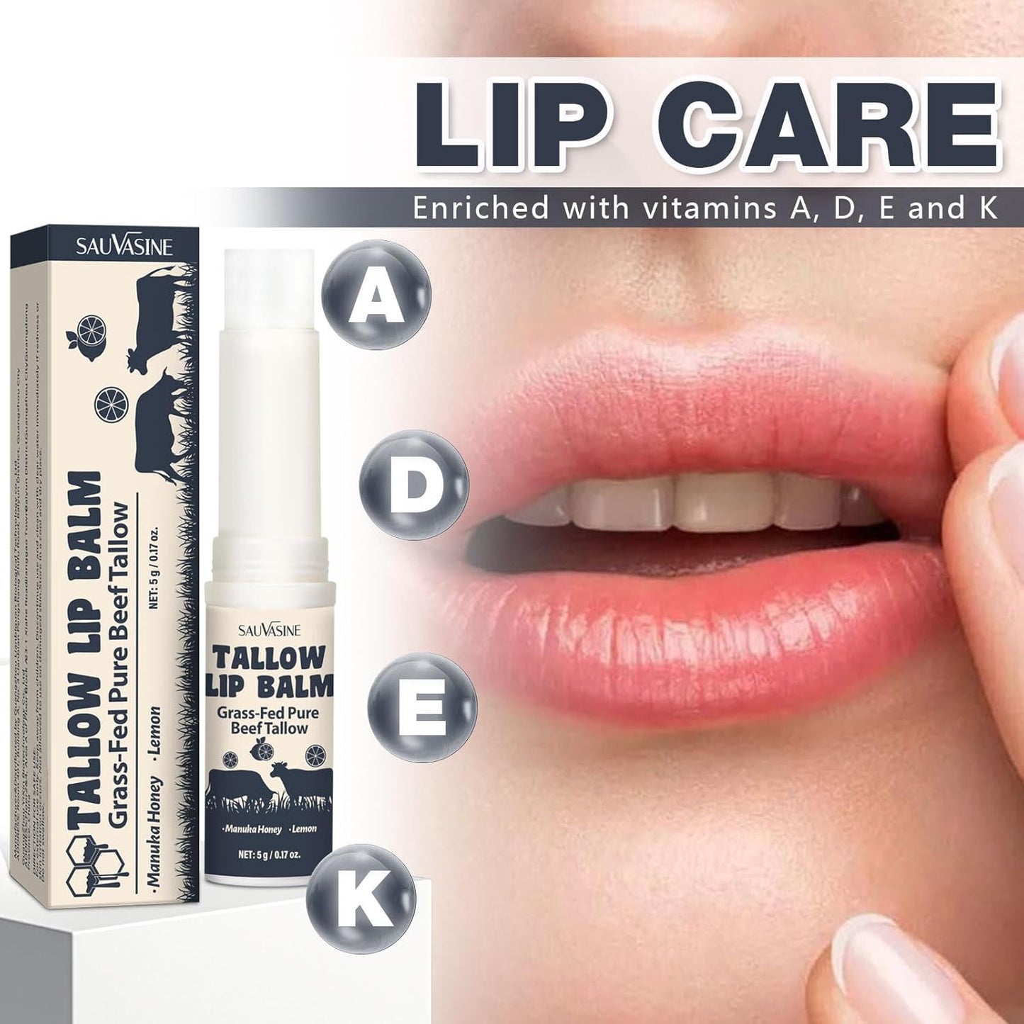 Tallow Lip Balm With Grass-Fed Beef Tallow & Manuka Honey Long-Lasting Moisturizing Lip For Cracked and Dull Lip, Natural Balm 5g/0.17oz