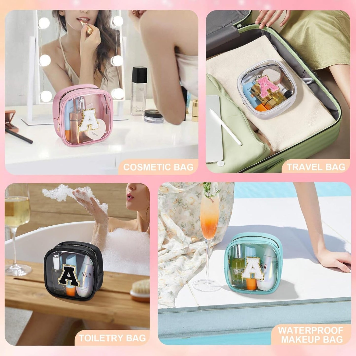 YOOLIFE Mini Makeup Bag | Clear Makeup Bag Toiletry Case | Portable Make Up Organizer | Small Cosmetic Bag for Purse | Best Friend Birthday Gifts Teacher Daughter Gifts | Gifts for Girls | Pink F