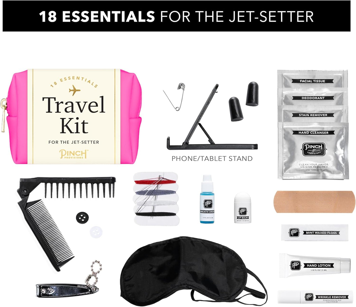 Pinch Provisions Travel Kit, includes 18 Must-Have Emergency Essential Items for Travelling, Ideal Road Trip or Airport Gift for Friends, Family & Peers, Portable Pouch