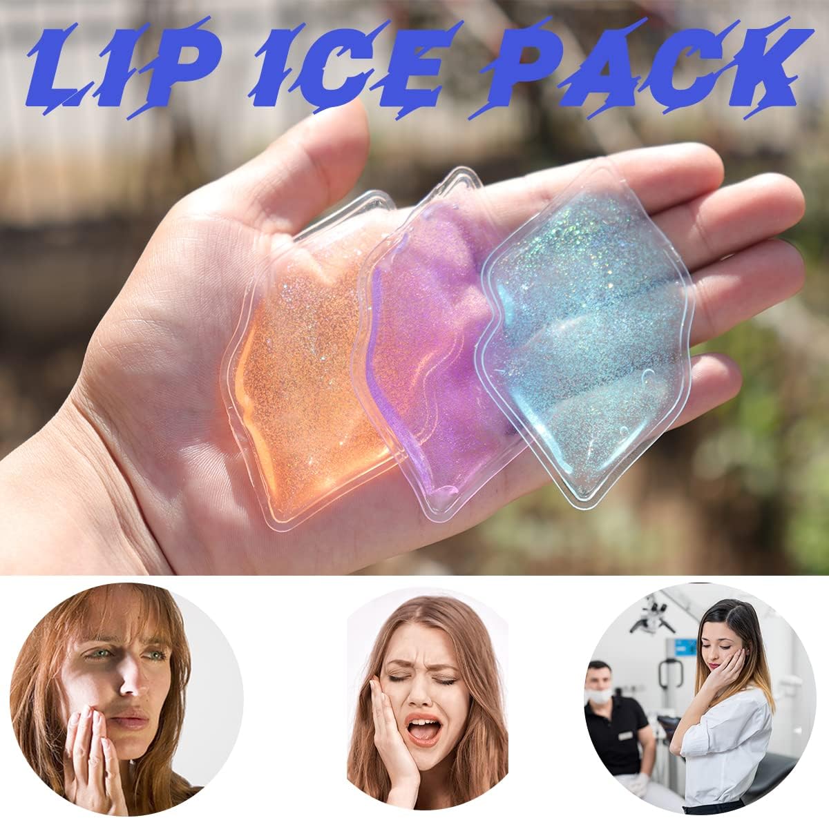 Lips Ice Pack, Lip Shape Gel Ice Pack, Gel Ice Pack for Lip Filler After Care, Reusable Ice Pack Lip Shaped Pads, Pain Relief and Eye Relax, Anti-Aging Lip Care Pad for Reduce Swelling of Lips(5 pcs)