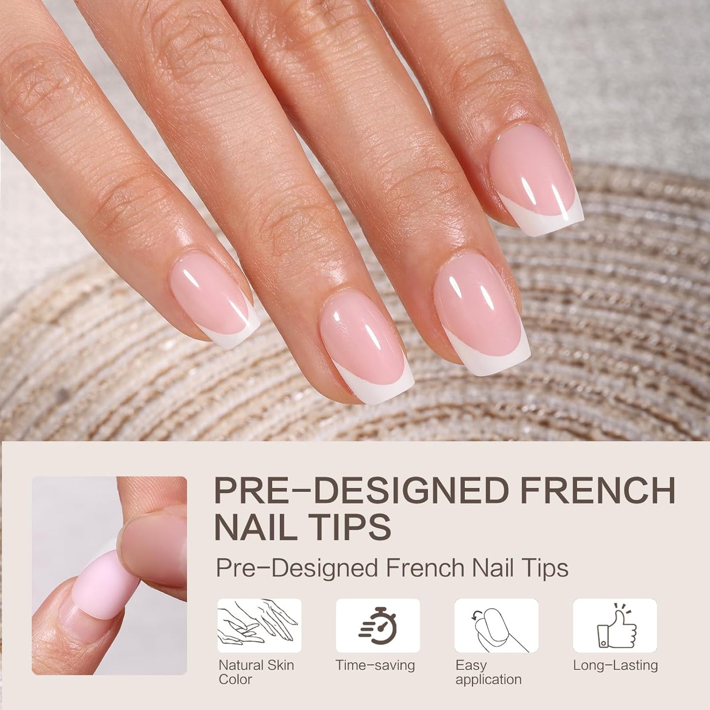 French Tip Press on Nails, 160PCS Gel Nail Tips with 5 Strips, 16 Sizes Pre-applied Primer Classic French Fake Nails, No Need to File, XS Square Pink, DIY Nails Art Design Gifts for Women