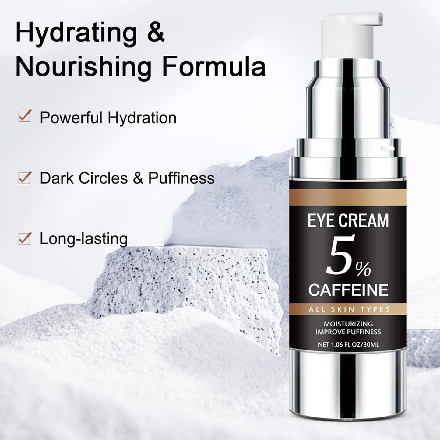 5% Caffeine Eye Cream for Dark Circles & Puffiness, Under Eye Cream for Dark Circles with Caffeine, Eye Cream Anti Aging, Reduce Wrinkles, Fine Lines, Eye Bags, Hydrating Eye Cream for Men & Women