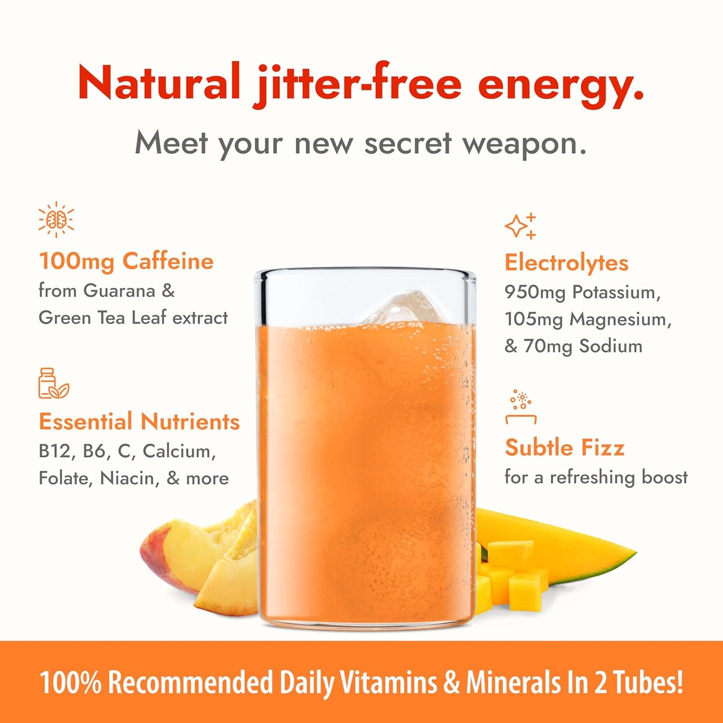 Zipfizz Daily Energy Drink Powder, Peach Mango, 20 Pack | 3-in-1 Sustained Energy, Rapid Hydration, and Essential Vitamins | Sugar-Free | Electrolyte Powder | Contains Vitamin B-12 & Antioxidants