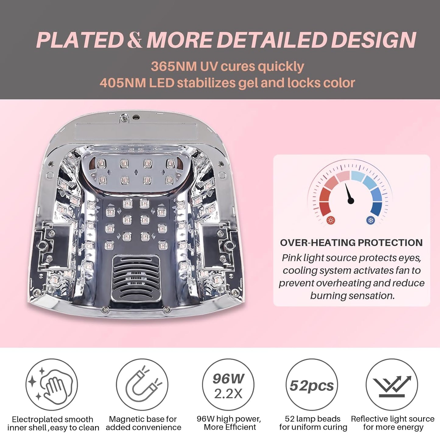 96W Rechargeable Cordless UV LED Nail Lamp,52 Beads Quick Dry with Remote Control,4 Timers,Auto Sensor,Key Sound,Cooling Fan,Professional Gel Nail Light Dryer for Manicures Pedicures