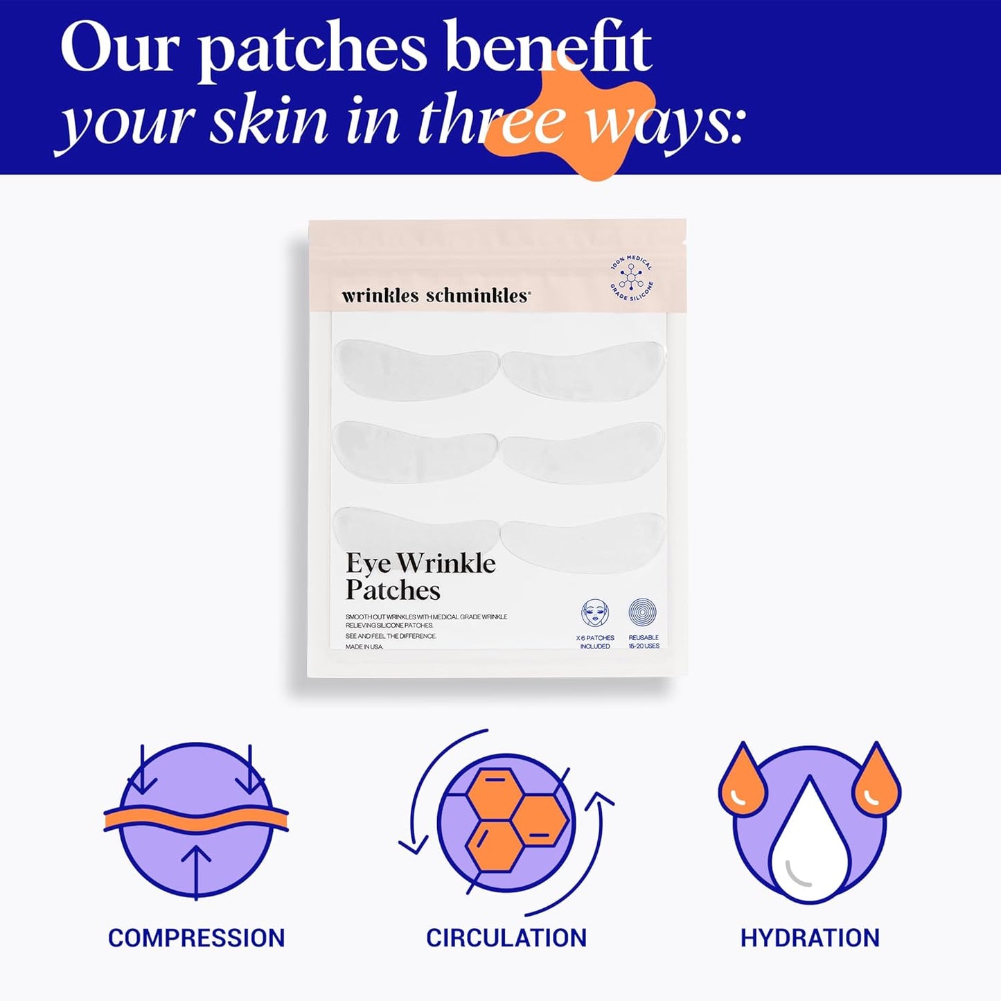 Wrinkles Schminkles Under Eye Patches - Rejuvenate Wrinkles with Medical Grade Silicone Reusable Anti-Wrinkle Patches for Under Eye Treatment, Banish Dark Circles (3 Pairs)