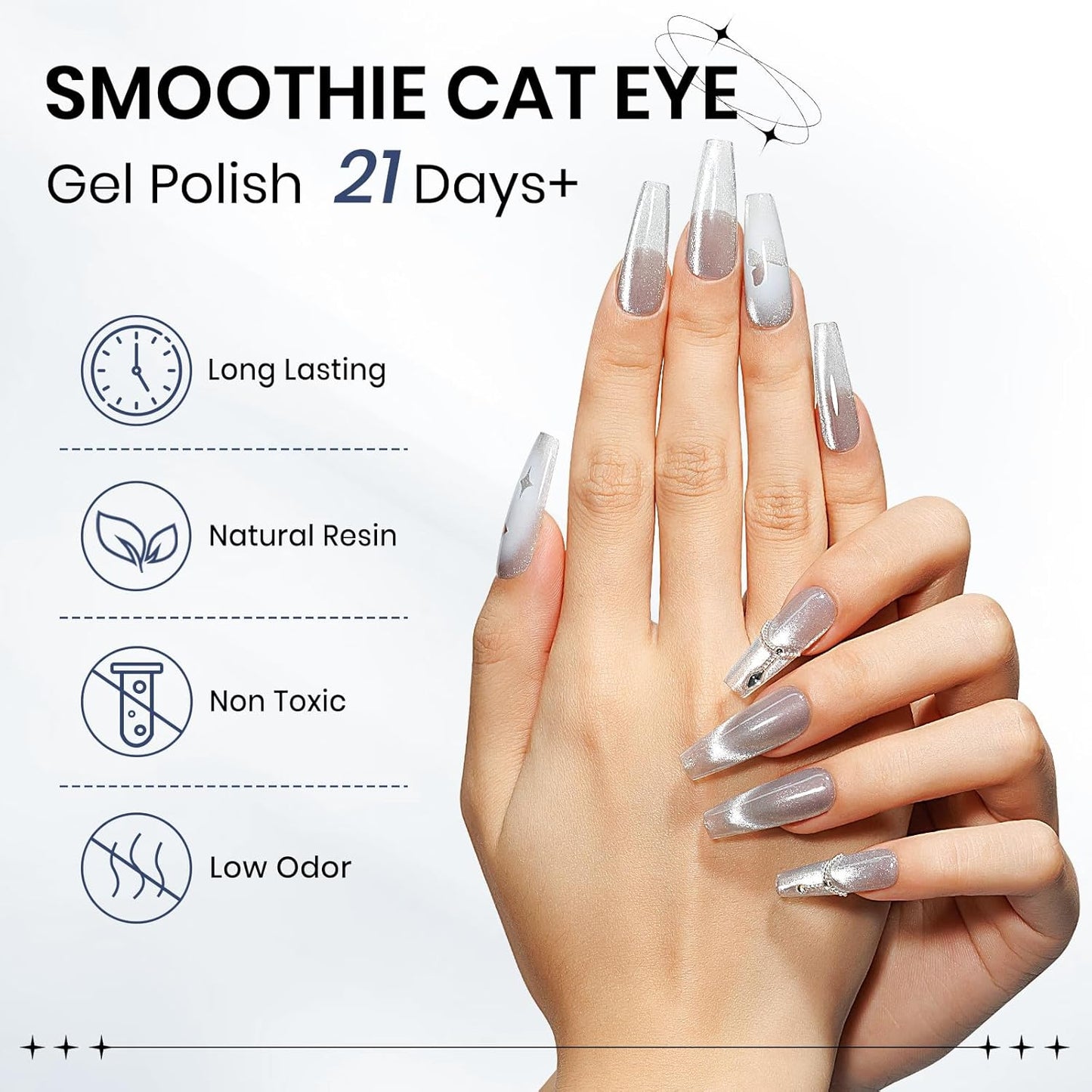 Silver Cat Eye Gel Polish, Magnetic Holographic Gel Nail Polish Glitter Shimmer Gel Polish with Magnet Soak Off U V Gel Salon DIY at Home, 0.5 OZ