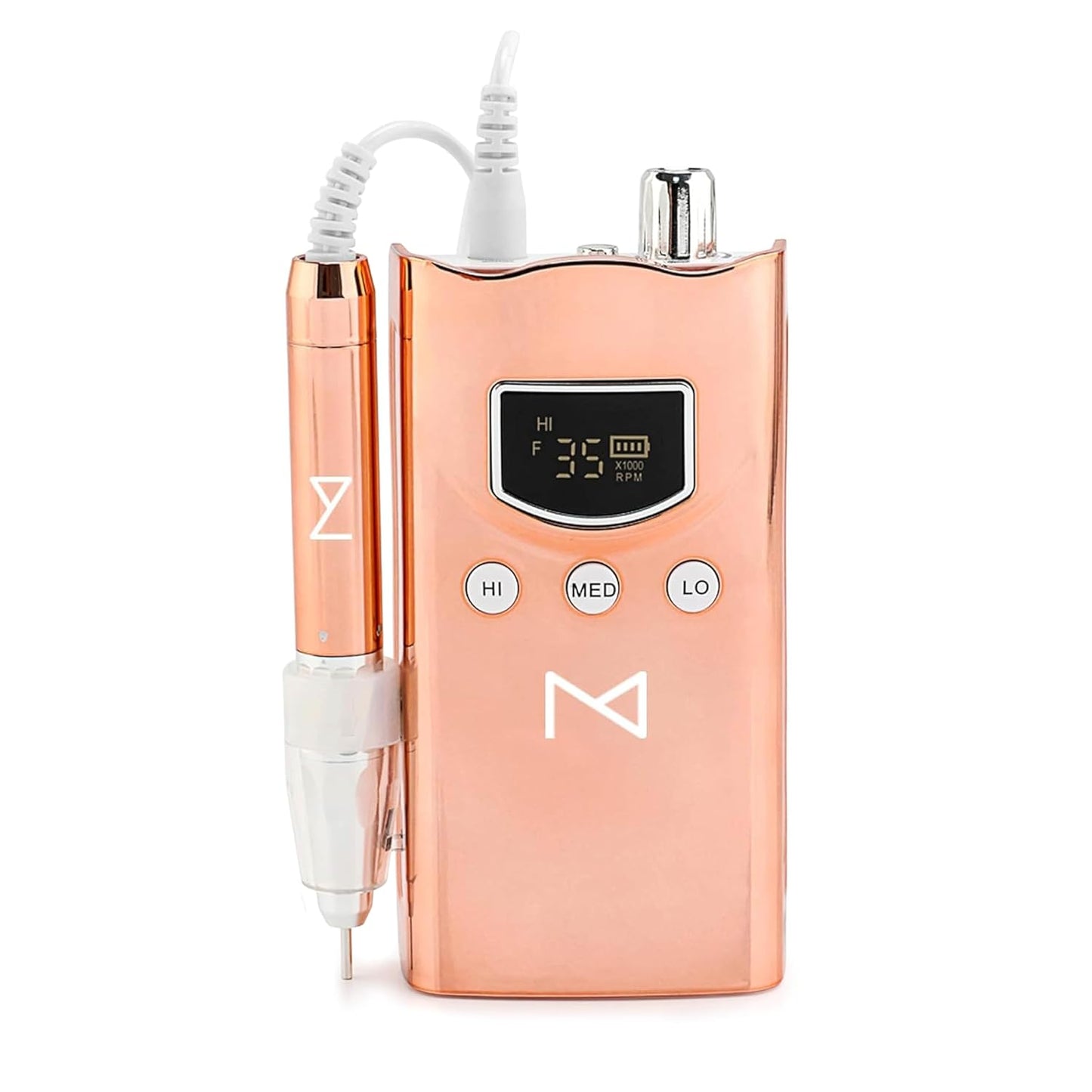 M GEM Brushless Nail Drill 35K RPM | Professional Cordless Efile Machine | Rechargeable Electric Nail File with Bits | Portable Quiet Low Vibration Tool for Acrylic, Gel, Natural Nails (Metallic RG)