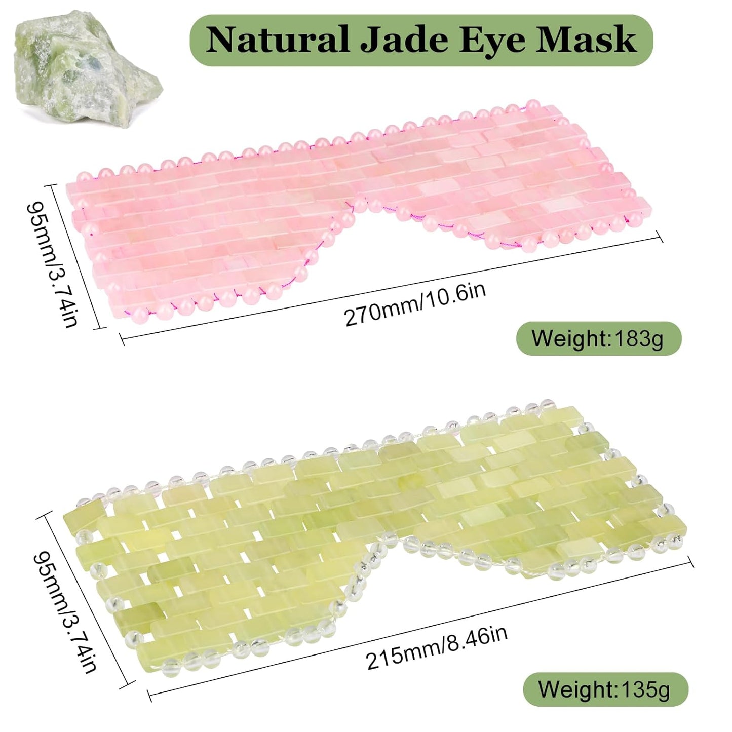 Natural Jade Eye Mask and Rose Quartz Eye Mask Set - Soothing & Relaxing Alleviate Puffiness and Migraines with Cooling and Warming Therapy (2 Pcs)