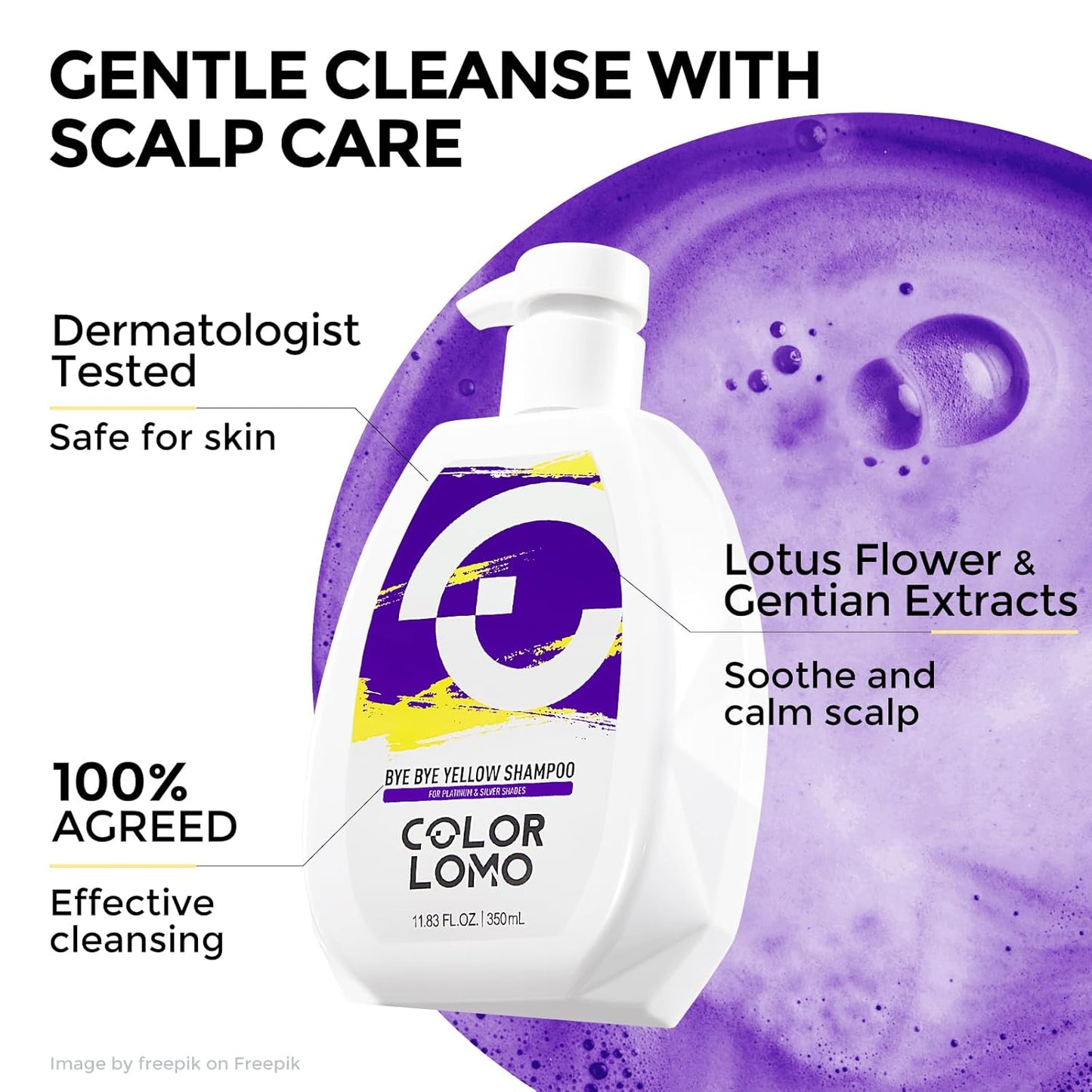 Bye Bye Yellow Purple Shampoo, Neutralizes Brass & Yellow Tones, Sulfate Free, For Color Treated, Blonde, Bleached, Highlighted Brown or Silver Hair, 11. 83 Fl Oz