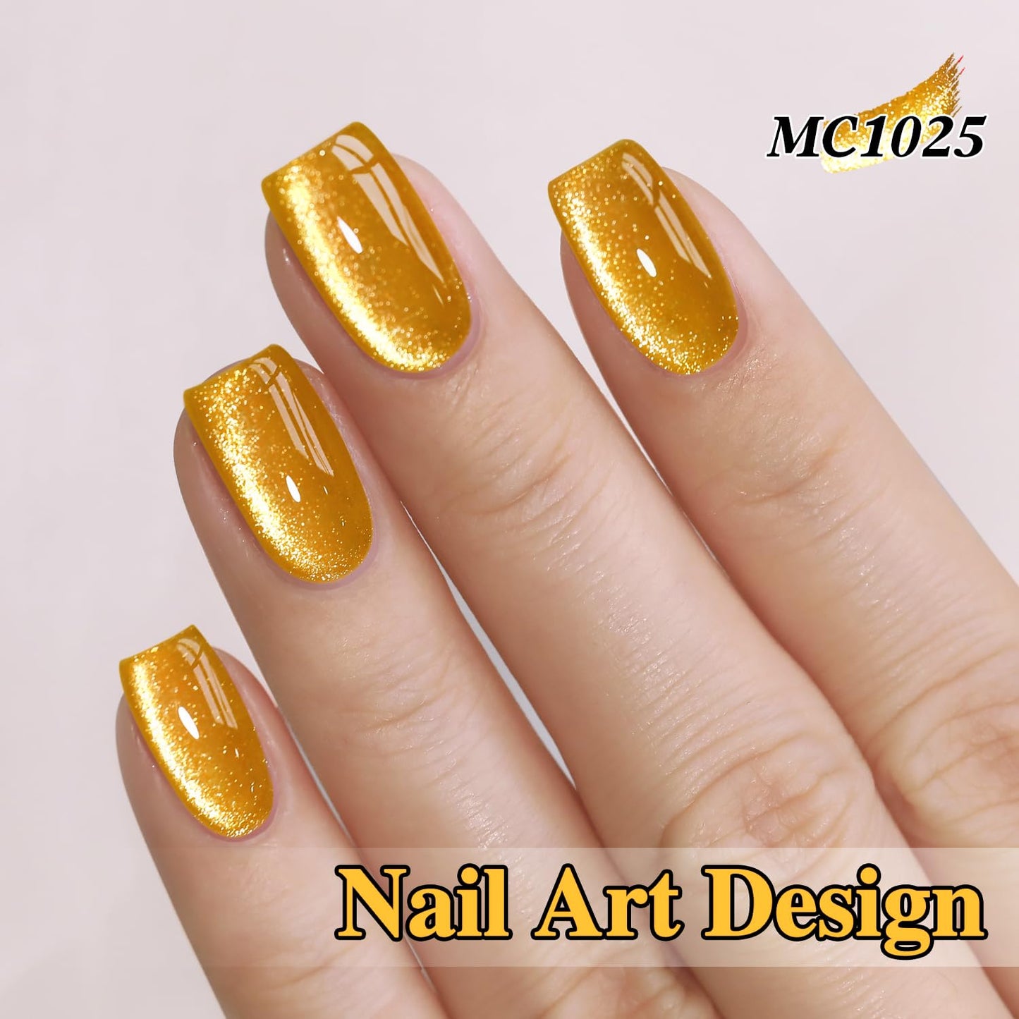Double Rhythm Jelly Glass Cat Eye Gel Polish with Magnet 15ML Holographic Glitter Shimmer Translucent Sheer Color Magnetic Nail Polish Salon DIY at Home (Gold Cat-MC1025)