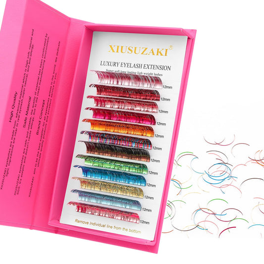 Glitter Spike Tinsel Eyelash Extensions 0.07 Colored Lashes Extension C Curl Lashes 10mm Lash Extensions Soft False Eyelashes Volume Lashes 12 Rows Professional Use(Glitter,0.07-C,10mm)