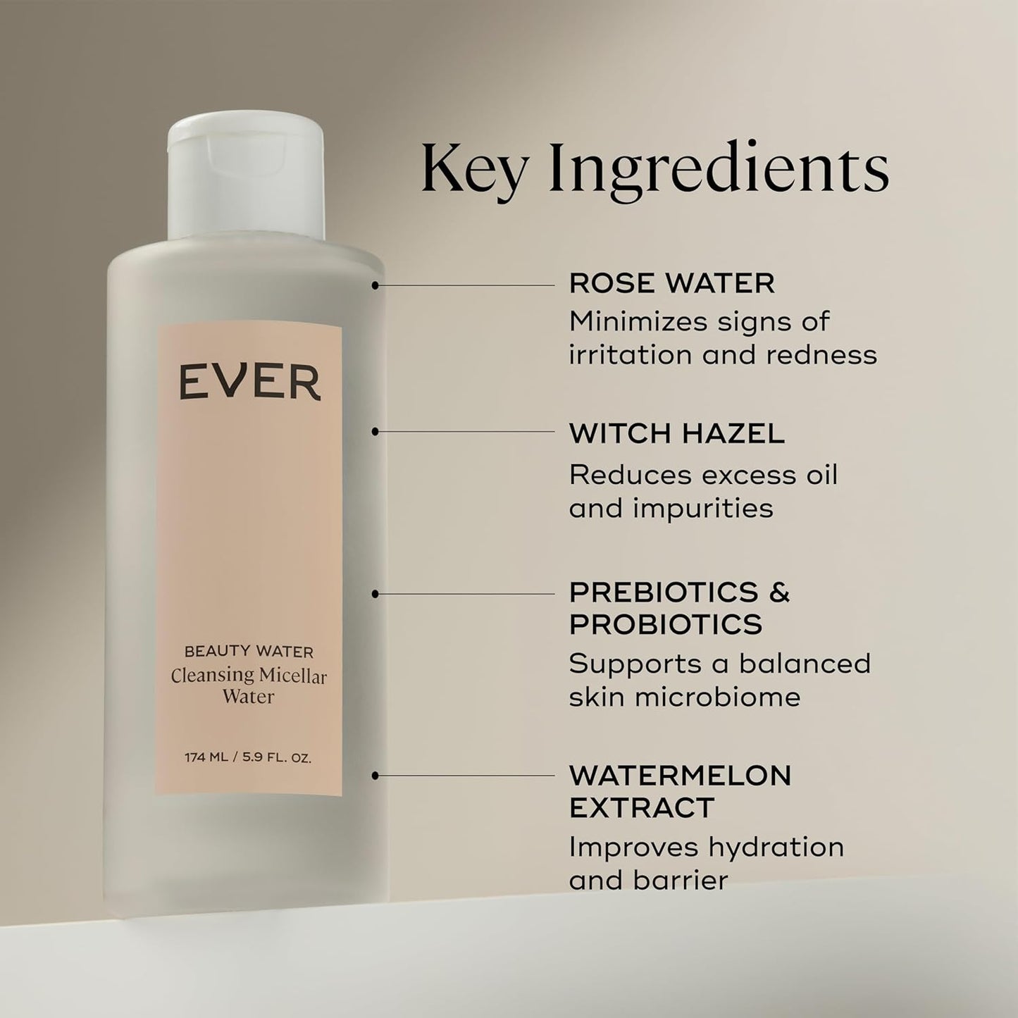 EVER Beauty Water - Cleansing Micellar Water, Eye Makeup Remover, Rose Water Cleanser, Sensitive Skin Water Makeup Remover