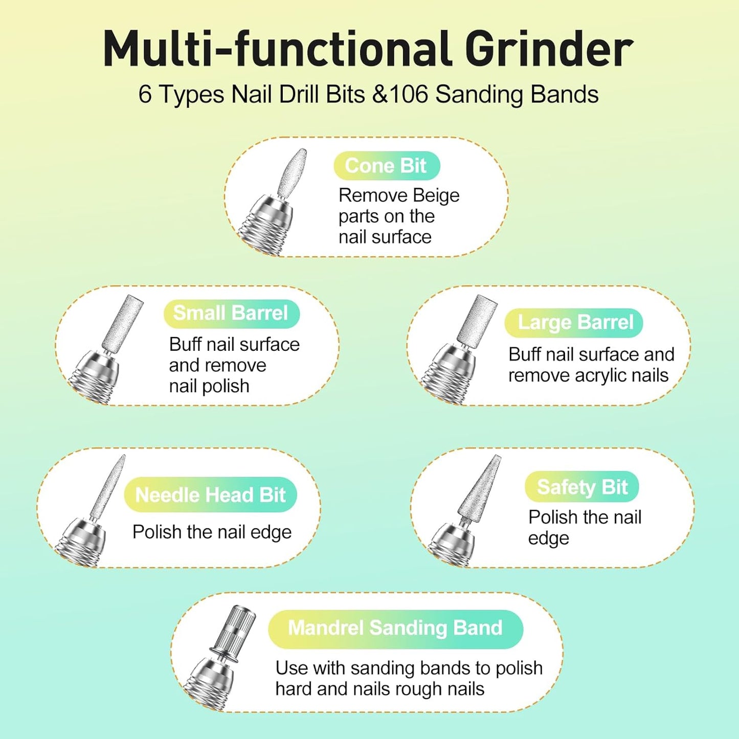 30,000 RPM Professional Nail Drill, High Speed Grinder Manicure E File Kit, Acrylic Gel Nails Polish Remover Buffer for Artificial Nails with Nail Drill Bits and Sanding Bands(Grey)