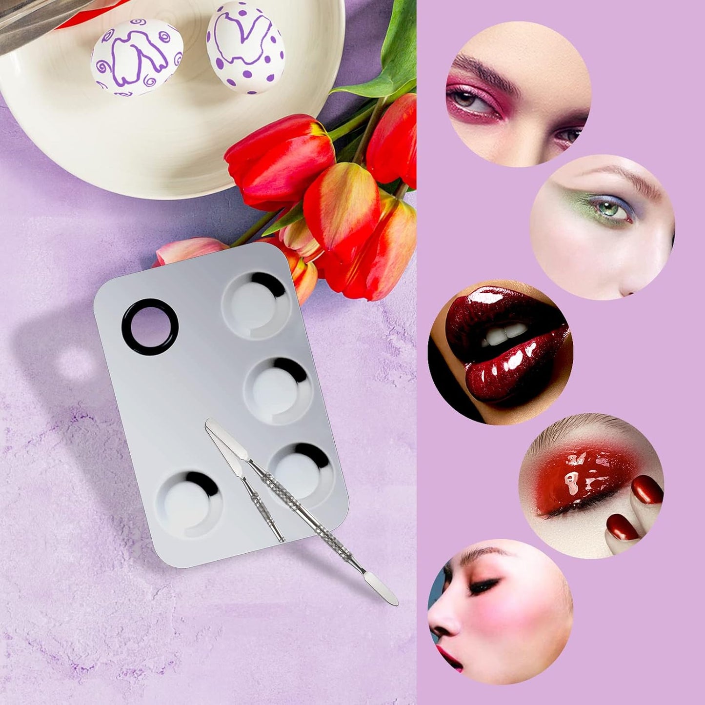 Makeup Mixing Palette, Upgrade Stainless Steel Metal Makeup Mixing Tray with Spatula Tool, Nail-art Palette for Mixing Foundation/Eye Shadow/lipstick/Nail Polish/Pigment (Rectangle)