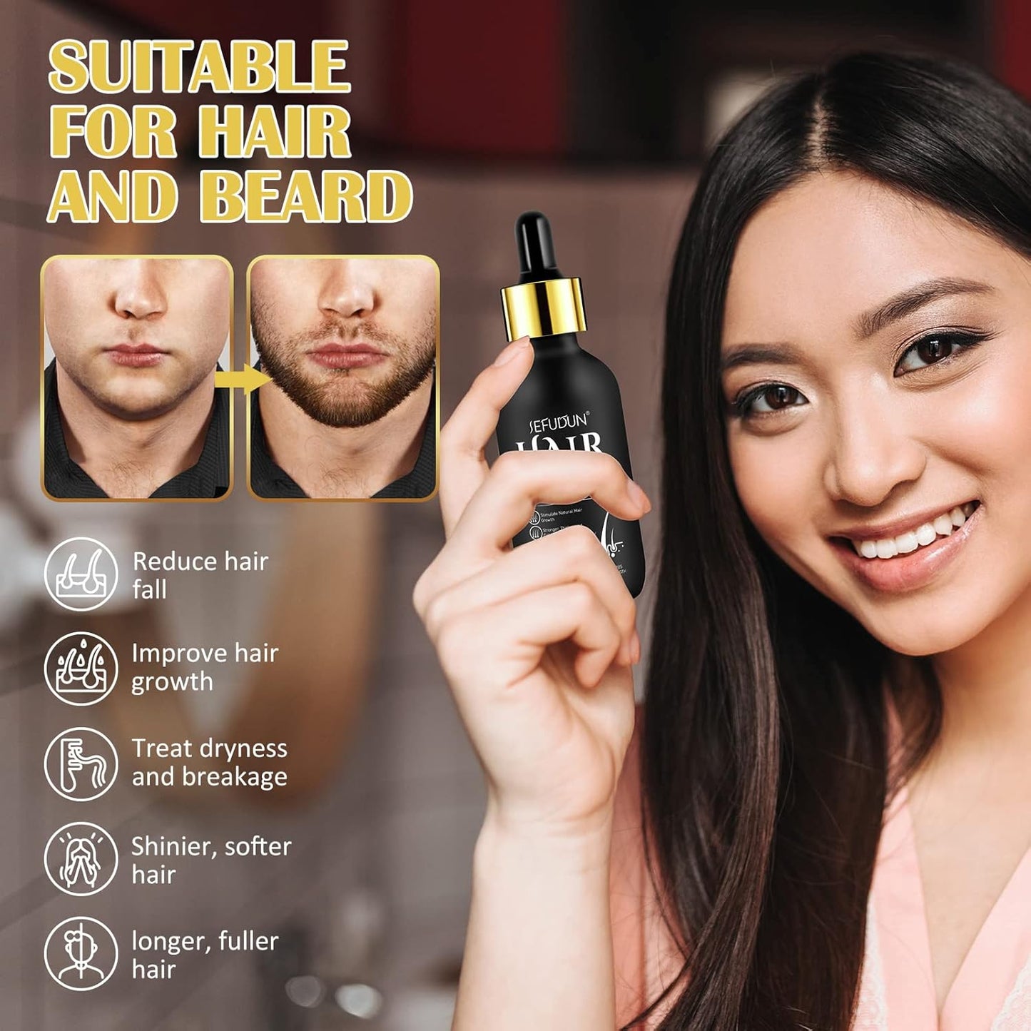 2Pack 5% Minoxidil for Men and Women Hair Growth Serum, Biotin Infused Hair Regrowth Treatment for Beard & Scalp Hair Loss & Thinning, Promotes Thicker, Fuller, Healthier Hair - 4.04 oz