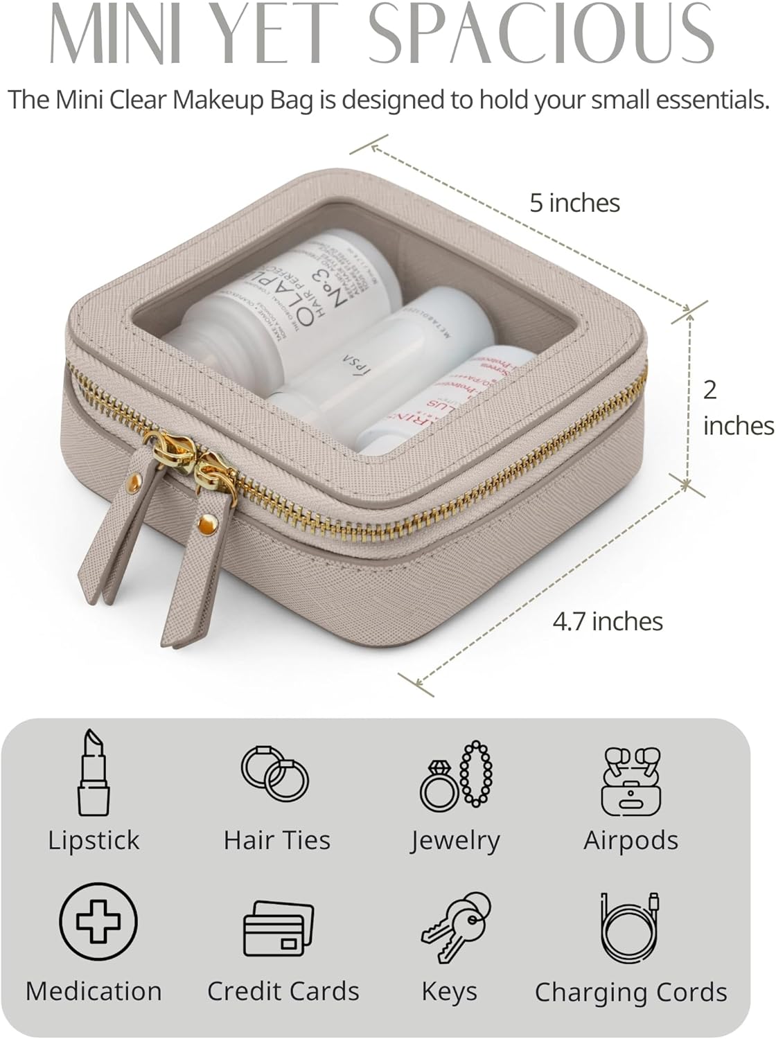 Popvibe Clear Makeup Bag Travel Cosmetic Case Transparent Toiletry Bag with Zipper, Portable Make Up Organizer Traveling Compact Car Bag for Essentials