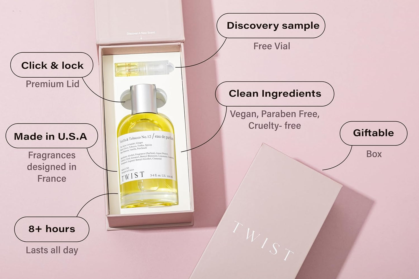 Twist - Vanilla & Tobacco No. 12 - Eau De Parfum Inspired by T. Ford Tobacco Vanille, Long-Lasting Perfume for Women & Men, Paraben Free, Vegan, Clean Ingredients, Unisex - 100 ml | 3.4 fl. oz.