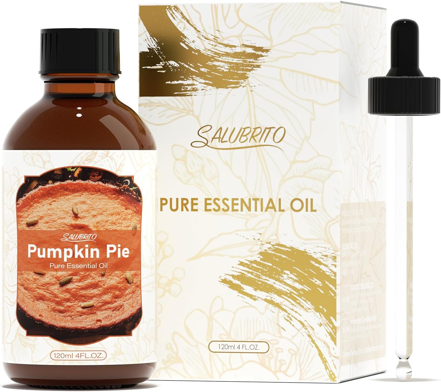 SALUBRITO Pumpkin Pie Essential Oil 4 Fl.Oz (120ml), Pure & Natural Fragrance Oils, Fall Essential Oil for Diffuser, Candle & Soap Making, Massage, Strong Scented Oil